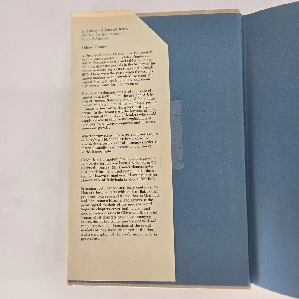 History of Interest Rates Sidney Homer 1977 2nd Ed 2nd Printing DJ Finance